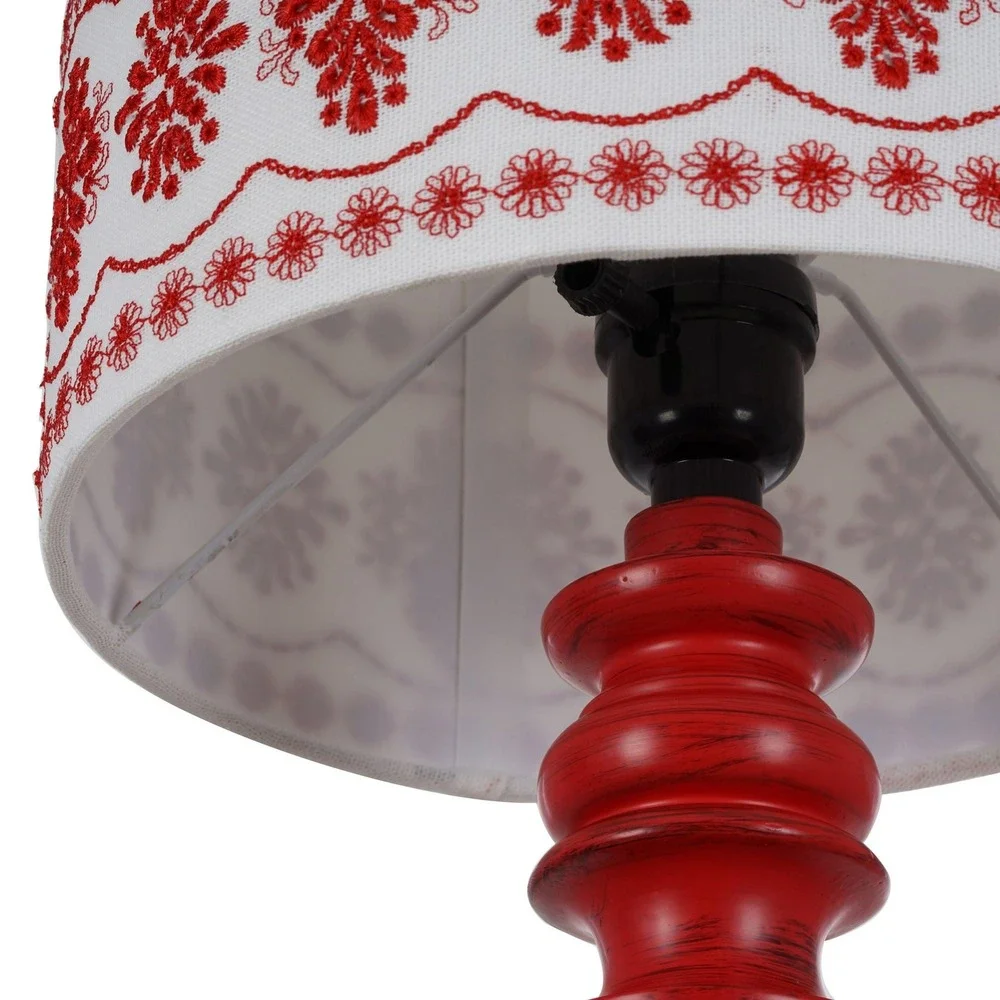 The Pioneer Woman Red Turned Table Lamp with Eyelet Linen Shade, New in Box